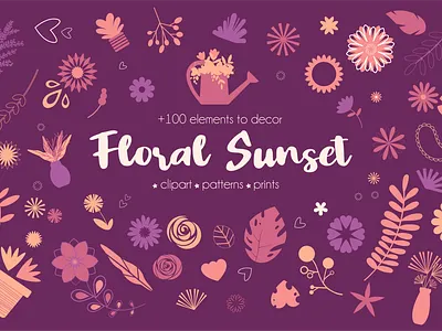 Floral Sunset Collection branding clipart creative creative market design flat design flat illustration flowers garden icon icon design icon set illustration illustration art logo nature ui vector artwork