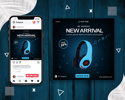 Headphone Social media banner. 2021 banner design blue discount facebook post gradient headphone illustrator instagram post photoshop poster poster design social media poster socialmedia typogaphy vector web banner