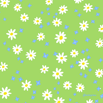 meadow adobe fresco bright colours daisies floral print flower pattern green illustrated pattern pattern design spring flowers wildflowers
