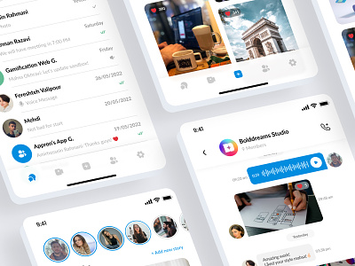 Messenger App app chat design light mode app messenger messenger app minimal modern story ui ux video call