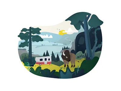 custer state park — illustration bison camper custer state flat design illustration shirt design state park texture brush