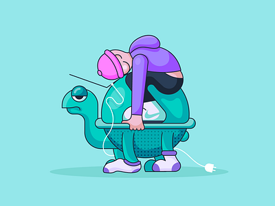 Disconnected 🐢 beanie character illustration macbook outline plug shadows socks turtle