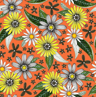 daisies on orange daisies floral pattern