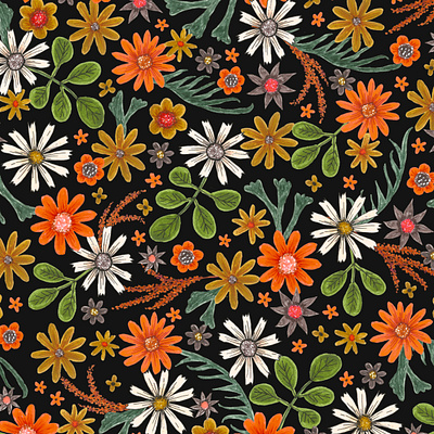 funky little floral in warmish colors floral flowers illustraion pattern surface design