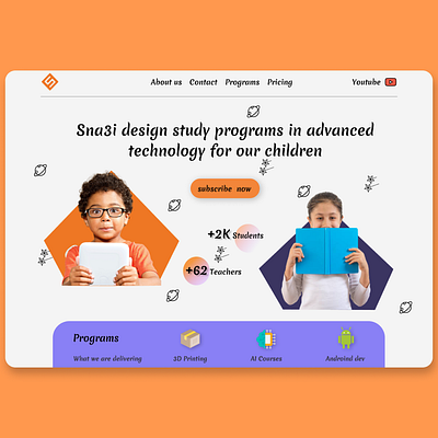 Technology school for kids algeria branding dark ui design dz kids learning minimal school typography ui ux user interface website