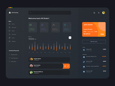 Banking Dashboard Dark UI app banking dark mode dark theme dark ui dashboad dashboard dashboard ui design finance interface minimal one pager single page ui design uiux ux ux ui design wallet website