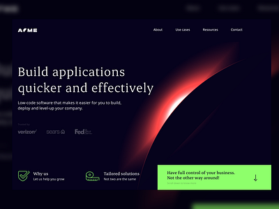 Landing Page app application colors concept dark theme dark ui design futurist futuristic font icons landing page low code minimal saas sketch software ui