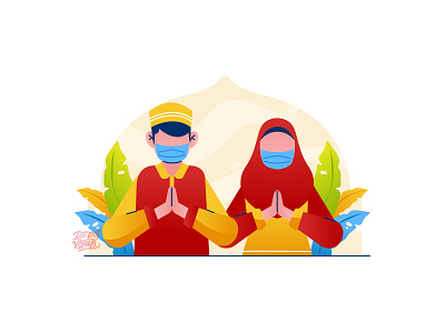 Ramadan! character couple eid mubarak fitr flat illustration muslim people ramadan kareem