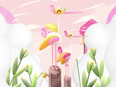 Letter F - “Empire of Lovely Birds” 36daysoftype 3d 3d animation 3d art 3danimation animals animated animated gif animation birds character heron illustration kawai kawaii kawaii art lemons love nature nature illustration