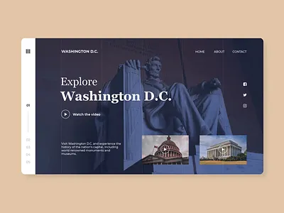 Explore Washington D.C. clean concept design homepage interface landing page minimal modern monuments museums product simple tour travel ui ux video washington dc web design website