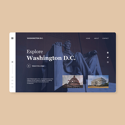Explore Washington D.C. clean concept design homepage interface landing page minimal modern monuments museums product simple tour travel ui ux video washington dc web design website