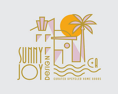 Sunny Joy Design Logo art deco beach house branding california colorful design flat fun gold illustrator logo palm tree pink sunset vector