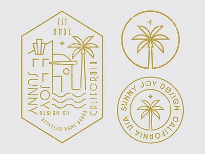 Sunny Joy Design Secondary Logo Variations art deco beach house branding california design flat fun illustrator logo palm tree vector