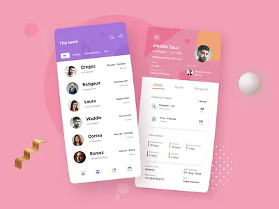 Team Manager UI - Go' Team 3d bright color employee employees hr hr software manager on the go operations patterns pink pop team team management ui trend