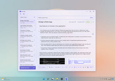 Desktop Note App app application blue branding bright design desktop editor gradient heading light list note options purple text ui ux windows