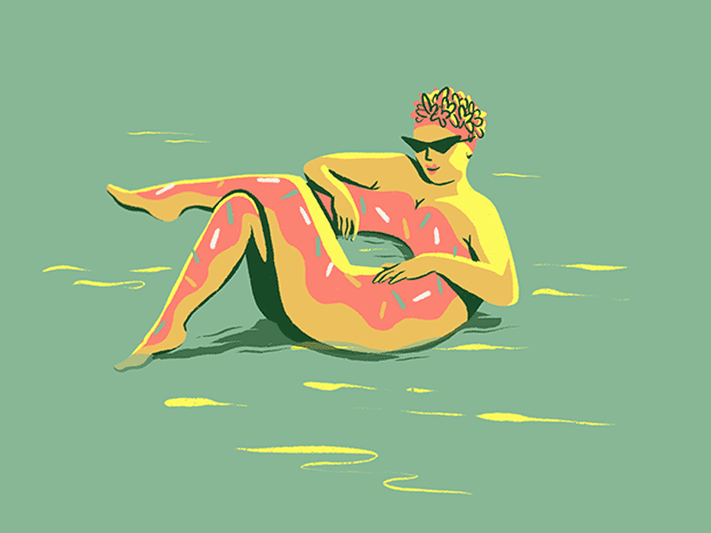 Beach Body beach body acceptance body positive digital illustration donut floatie floaty frame animation gif gif animation illustration pool retro sprinkles summer sunglasses swim swimmer vintage