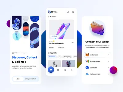 NFThis - NFT Marketplace App app app design application branding cryptocurreny design illustration marketplace nft splash typography ui