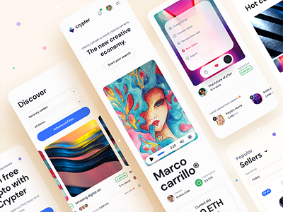 Crypter® – NFT Marketplace – Mobile version app card clean colorful dropdown marketplace minimal mobile mobile app navigation nft nft app nftart typography ui ui design user user interface ux ux design