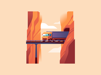 H 36daysoftype bridge canyon color illustration letter truck tunnel type