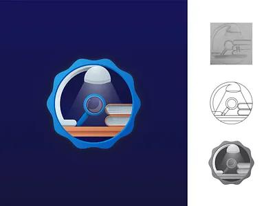 Research analysis design desk fine arts gradient iconographic iconography illustration lamp logo magnifying glass office research table ui illustration vector