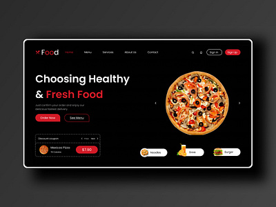 Fast Food Restaurant Landing Page - Drak Mode branding clean ui concept daily ui dark landing page dark mode design fast food graphic design landing page mobile mobile ui pizza restaurant ui uidesign ux ux ui