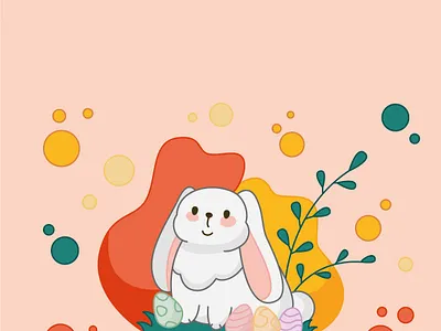 Happy easter branches bunny circles design easter eggs flat grass happy illustration nice rabbit sticker tenderness vector