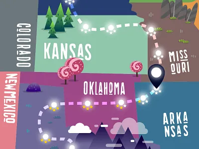 Game map candy cartoon colorful game light map mountains point states travel tree usa