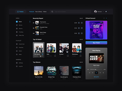 Music, Podcast, and Event music dark logo ui ui design uiux uiuxdesign webdesign website