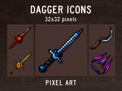 48 Dagger Icons Pixel Art 2d craftpix game assets gameassets gamedev icons indie game indiedev pixel art pixelart