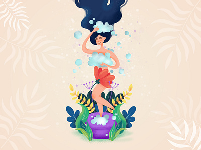 Summer Shower I Illustration adobe bathing digital art digital illustration digital painting flora flower illustration india leaf minimal photoshop shower summer