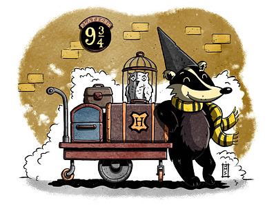 Hufflepuff Off to School! badger bristol digital harrypotter hufflepuff ink kingscross owl