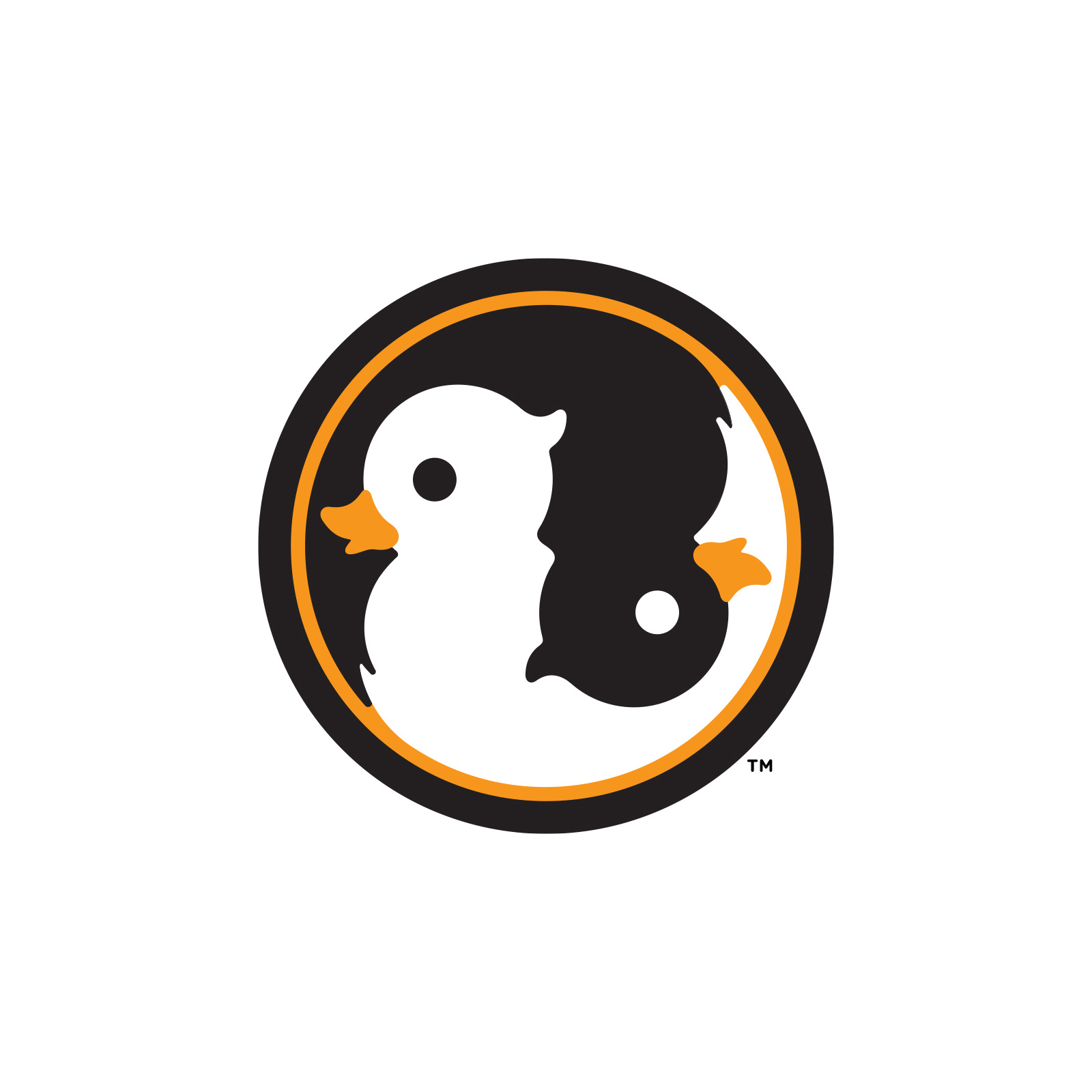 Duck Fu balance black circle duck fun humorous icon identity logo mark orange white yin yang