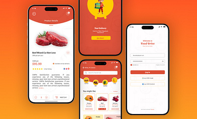 Food Drive, Food delivery app apps design branding landing page ui ux website