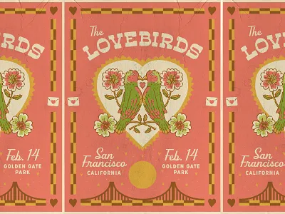 Lovebirds Show Poster adobe birds flowers fresco gig golden gate bridge hearts illustrator love lovebirds mockup music photoshop san francisco show poster valentines day