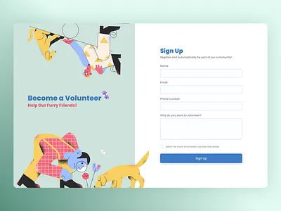 Sign Up Page animal shelter sign up design graphic design illustration product design sign up page ui ux volunteer web design