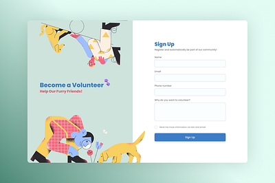 Sign Up Page animal shelter sign up design graphic design illustration product design sign up page ui ux volunteer web design