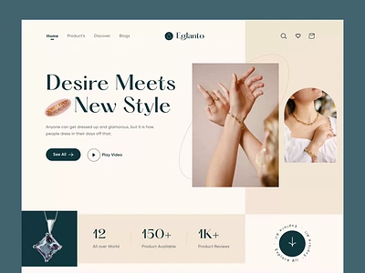 Eglanto - Jewellery eCommerce Website animation beauty branding case study ecommerce fashion jewelery jewellery landing page minimal musemind online shop ornaments shop shopping store uiux website design