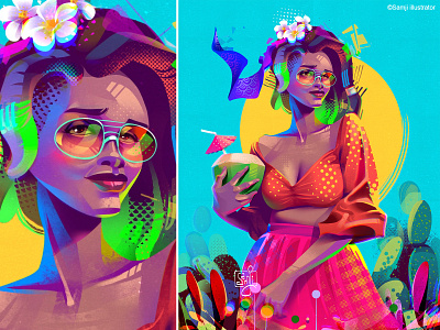 plumeria character design editorial illustration freelance illustrator girl illustration illustrator procreate samji illustrator