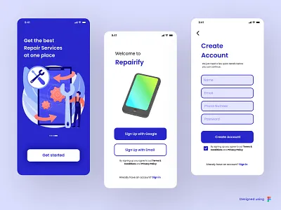 Repairify - Repair Service App concept | SignUp | DailyUI 001 daily 100 challenge dailyui dailyuichallenge day1 design figma login page minimal repair repair service repair shop service sign up splash screen ui