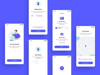 Finance App - Get Started app business clean design finance icon identity illustration management maps onboarding register scan ui ux verify