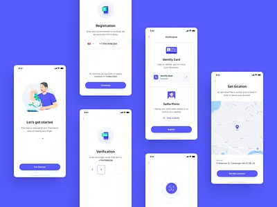 Finance App - Get Started app business clean design finance icon identity illustration management maps onboarding register scan ui ux verify