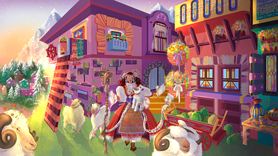 Sunrise in the village animation art cartoon art character art character design childrens book childrens illustration clip studio paint concept art digital art illustration original art procreate visual art