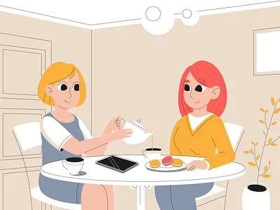 Tea Drinkers colorful friends illustration pastels red tea vector yellow