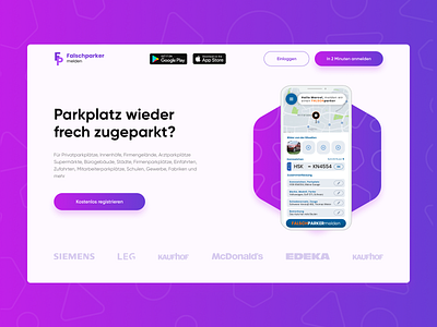 Landing Page for app of car's false parking 2021 adobe photoshop app car concept design dribbble figma interface landing landing page minimal onepage parking parking app simple ui ui design webdesign website