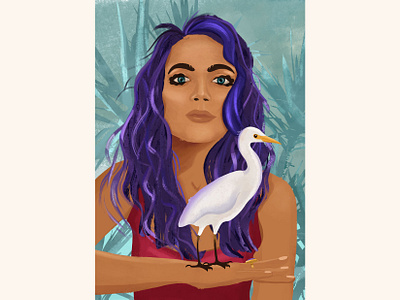My self-portrait made from a sea shore vacation bird character concept design emotion girl hair hand drawn heat hot illustration natural nature palm plant skin smile summer wild woman