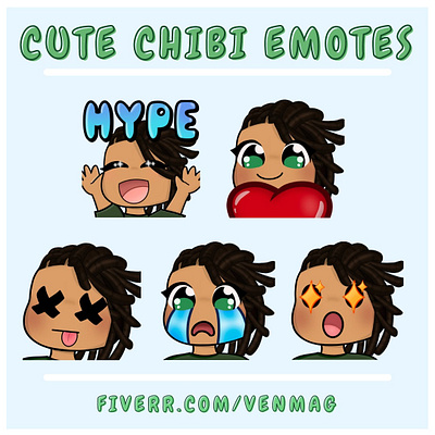 Custom Chibi Twitch Emotes badge logo badges chibi chibi guy emotes chibi twitch emotes dreadlocks dreads emote emoteart emotes emotes for twitch emotestwitch heart hype twitch twitch art twitchemote