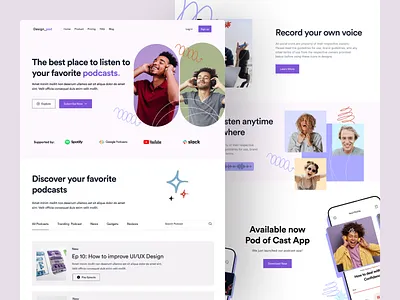 Podcast website landing page agency branding clean design header homepage landingpage live streaming logo minimalist podcast podcast landing page podcast website podcasting saas spotify saas ui ux web website
