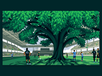 Austin FC illustration soccer sports stadium texas tree