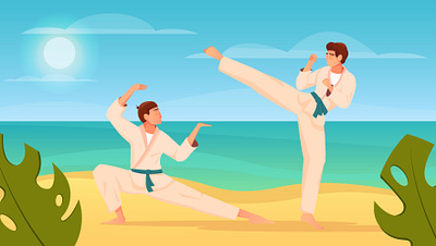 Martial arts composition fight fighters flat illustration karate kimono martial arts vector