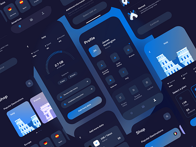 eSIM App - UI Elements clean colorful dark dark mode dark theme dark ui marketplace mobile mobile app mobile ui product productdesign travel traveling ui ui ux ui template uidesign ux visual